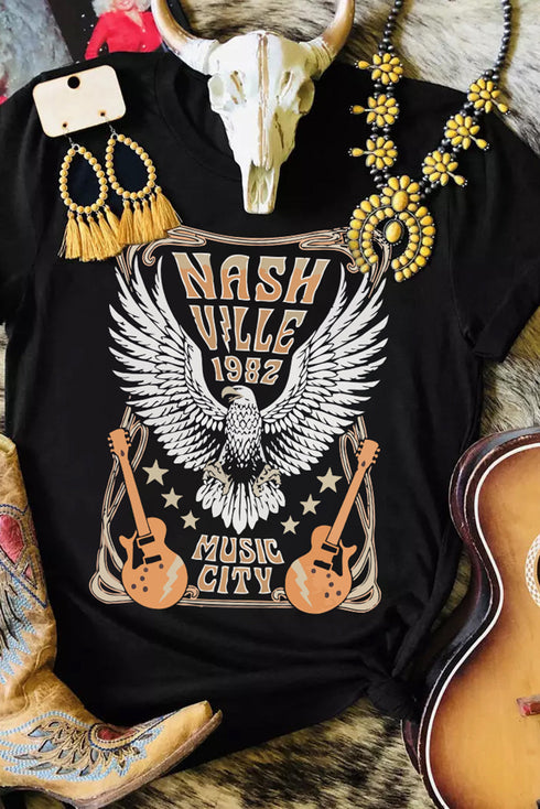 Black Nash Ville 1982 Vintage Music City Graphic Tee